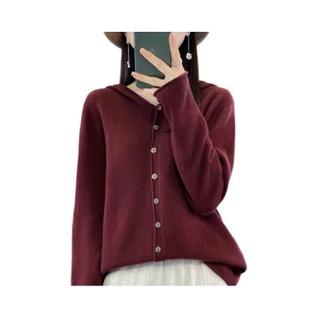 Cardigã Feminino De Lã Merino 100% Tricotado, Moletom Solto Com Capuz Para Outono/Inverno,