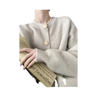 Cardigãs Femininos Soltos De Tricô Com Gola Redonda, Cor Sólida, Outono Inverno, Suéter De