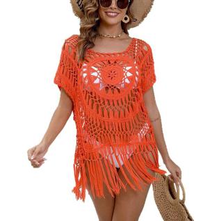 Casaco de crochê Boho Beach Cover Up com franja para mulheres