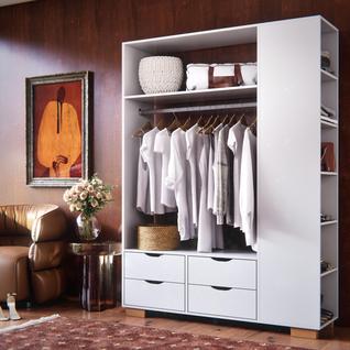 Closet Smart 120cm Aberto com Cabideiro e 4 Gavetas Guarda Roupa Moderno Organizador para 