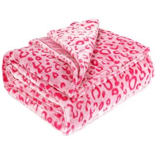 Cobertor MIBOI rosa de lã, flanela, estampa de leopardo