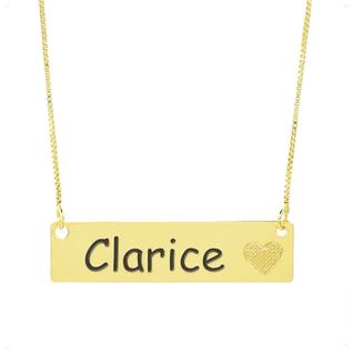 Colar Chapinha Coração Gravação Personalizada Nome Clarice Banhado Ouro 18K - 999006268