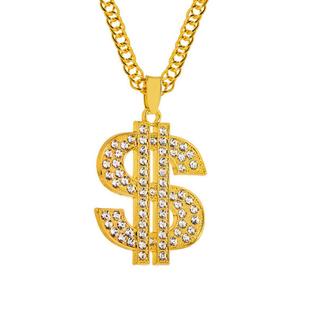Colar Dolar Cifrão Dinheiro Dourado Hip Hop Luxo Strass