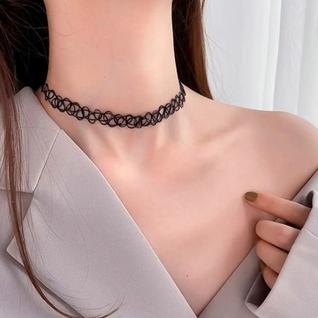 Colar Tattoo Choker Feminino Gargantilha Preta Elástica Ajustável Sinta-se Linda E Estilos