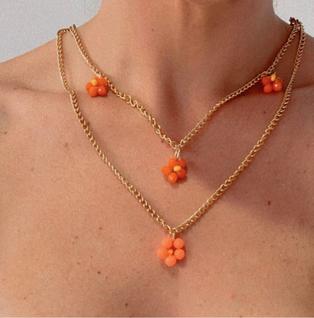 Colares chocker duplo flores coloridas laranja tendência primavera verão