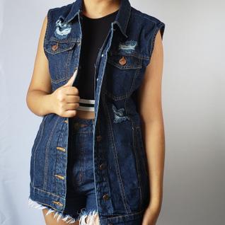 Colete Maxi Jeans Azul Escuro Lady Rock