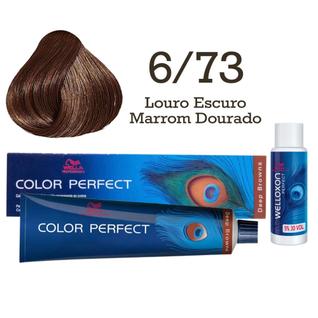 Coloração Color Perfect 6/73 Louro Escuro Marrom Dourado + Ox 30  Wella