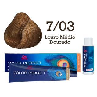 Coloração Color Perfect 7.03 Louro Médio Dourado Oxidante Welloxon 20 Volumes  Wella