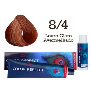 Coloração Color Perfect 8.4 Louro Claro Avermelhado Oxidante 20 Volumes Welloxon  Wella