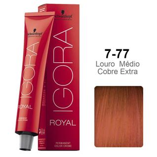 Coloração Schwarzkopf Igora 7-77 Louro Médio Cobre Extra