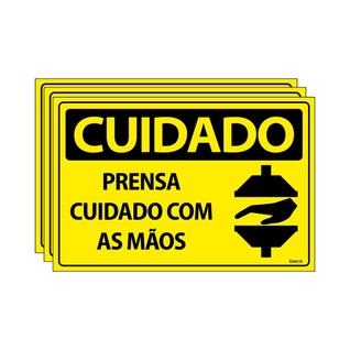 Combo 3 Placas De Sinalização Cuidado Prensa Cuidado Com As Mãos 30x20 Ecom IA - SC50 F9e