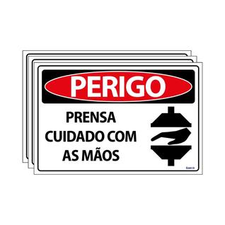 Combo 3 Placas De Sinalização Perigo Prensa Cuidado Com As Mãos  30x20 Ecom IA - SP61 F9e