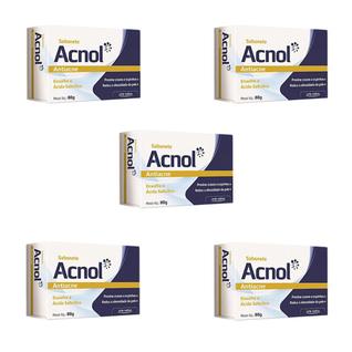 combo 5x sabonete de cuidado diário acnol para evitar pele oleosa cravos e espinhas 80g - 
