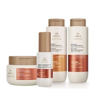 Combo Nutrição Reparação Shampoo Condicionador Máscara Óleo Capilar Cabelos Secos Lumina N