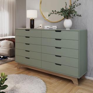 Cômoda Alice 10 Gavetas em 100% Mdf Verde/Louro Freijó