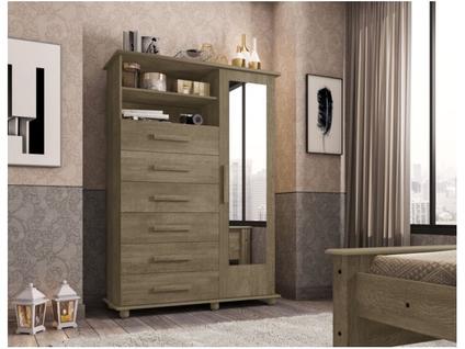 Cômoda com Espelho 6 Gavetas 1 Porta Móveis Lanza Atenas