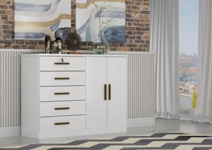 Cômoda Com Sapateira Space 5 Gavetas - Móveis Novo Horizonte Branco