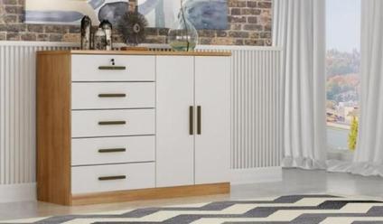 Cômoda Com Sapateira Space 5 Gavetas - Móveis Novo Horizonte Cumaru Fendi