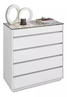 Cômoda Gaveteiro Porta Jóias e Maquiagem Quarto 5 Gavetas Belize Casa D - Branco