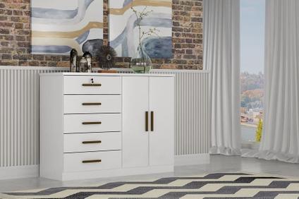 Cômoda para Quarto com Sapateira 5 Gavetas - Space-Branco - Móveis Novo Horizonte