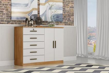 Cômoda para Quarto com Sapateira 5 Gavetas - Space-Cumaru off white - Móveis Novo Horizont