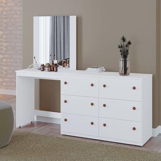 Cômoda Penteadeira Modena 100 MDF 6 Gavetas e Espelho