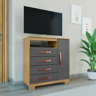 Cômoda Sapateira Porto Belo 1 Porta 4 Gavetas Compacta e Funcional Carvalho Grafite Clique