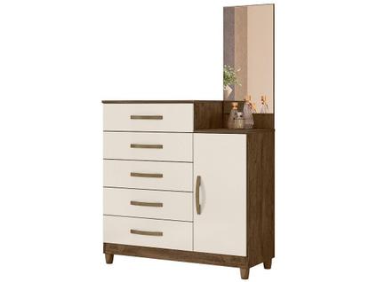 Cômoda Sapateiro Lisboa Castanho Wood Off White Com Espelho - Moval