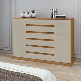 Cômoda Vedra 7 Gavetas 2 Portas Amêndoa Clean /Off White
