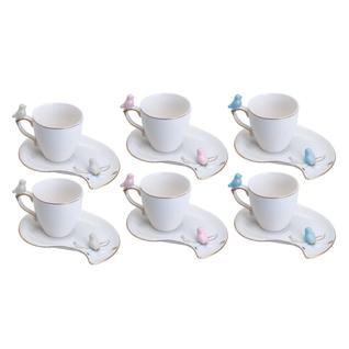 Conjunto 06 Xícaras de Café de Porcelana Cute Birds Design Plate 90 ml Wolff