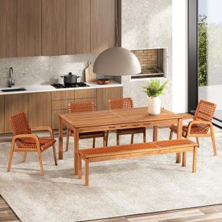Conjunto 4 Cadeiras 1 Banco 1 Mesa 180cm - Varanda Coberta/área Gourmet Traço