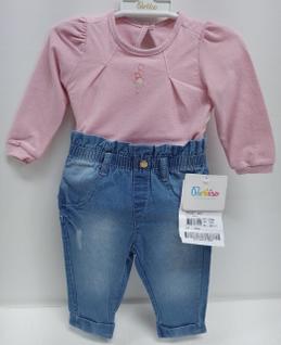 Conjunto Bebê Menina Body + Calça Jeans Luxo Paraiso 14674