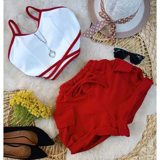Conjunto blogueira    cropped de amarrar com short cargo
