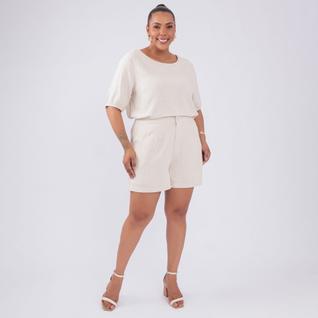 Conjunto blusa e short plus size linho alfaiataria fem