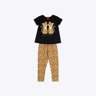 Conjunto Blusa Manga Curta E Calça Legging Animal Print Infantil Menina Kyly 1001014 Branc