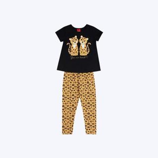 Conjunto Blusa Manga Curta E Calça Legging Animal Print Infantil Menina Kyly 1001014 Branc