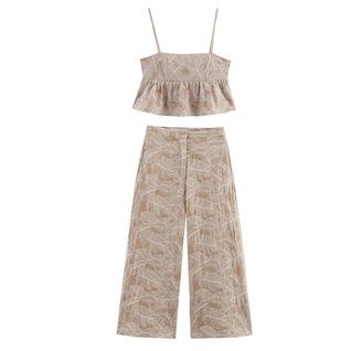 Conjunto Casual Feminino Bordado De Duas Peças: Top Cropped E Calças - Moda 2026