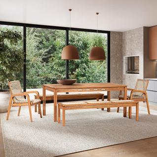 Conjunto com 2 Bancos, 2 cadeiras com braço e 1 Mesa 180cm Traço
