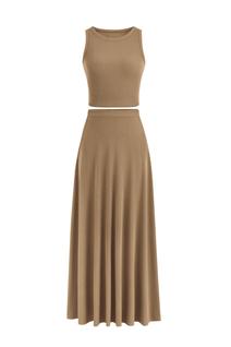 Conjunto Coordenado PRETTYGARDEN Saia Longa e Regata Camel M