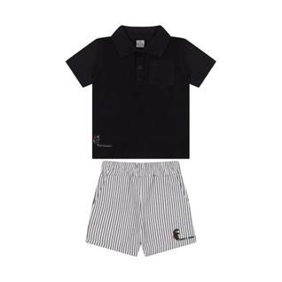 Conjunto Curto Tigor T Tigre Camiseta Polo e Bermuda Listras