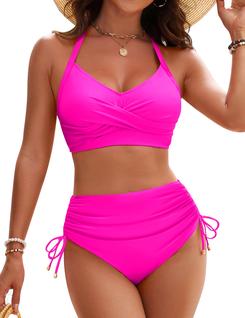 Conjunto de biquíni Blooming Jelly feminino de cintura alta com decote em V rosa GG