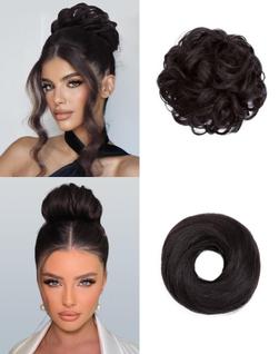 Conjunto de coques de cabelo HSLHDI Messy Bun & Donut Updo Synthetic Brown