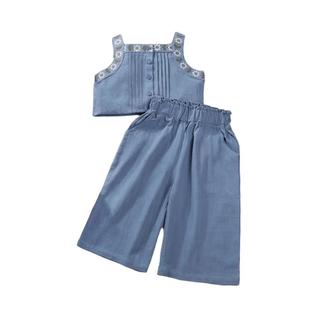 Conjunto De Duas Peças Para Meninas, Estilo Casual De Verão Para Férias, Com Camisola Bord