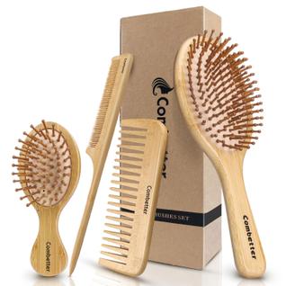 Conjunto de escova de cabelo e pente Combetter Bamboo Eco-Friendly