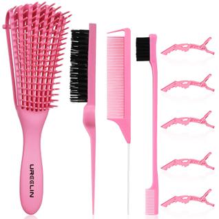 Conjunto de escovas de cabelo UREELIN Detangling com escova Teasing & Edge Pink
