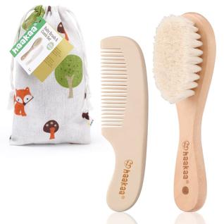 Conjunto de escovas e pentes para bebês Haakaa, lã de cabra e madeira
