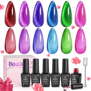 Conjunto de Esmaltes em Gel Beetles Cat Eye Glitter - 6 Cores