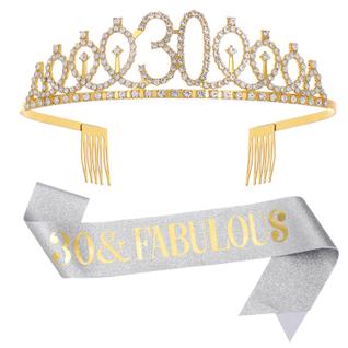 Conjunto de faixa e tiara de aniversário para 30 anos e fabuloso aniversário de 30 anos pa
