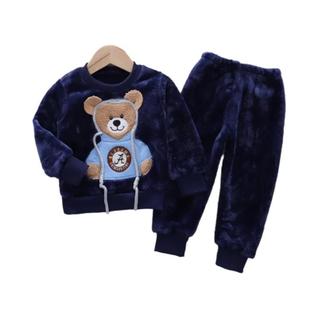 Conjunto De Inverno Para Bebê Menino: Jaqueta De Pelúcia Com Capuz E Calça (2 Peças) - Rou