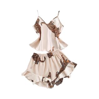 Conjunto De Pijama Casual Sexy Com Estampa De Leopardo Para Mulheres, 2 Peças, Shorts